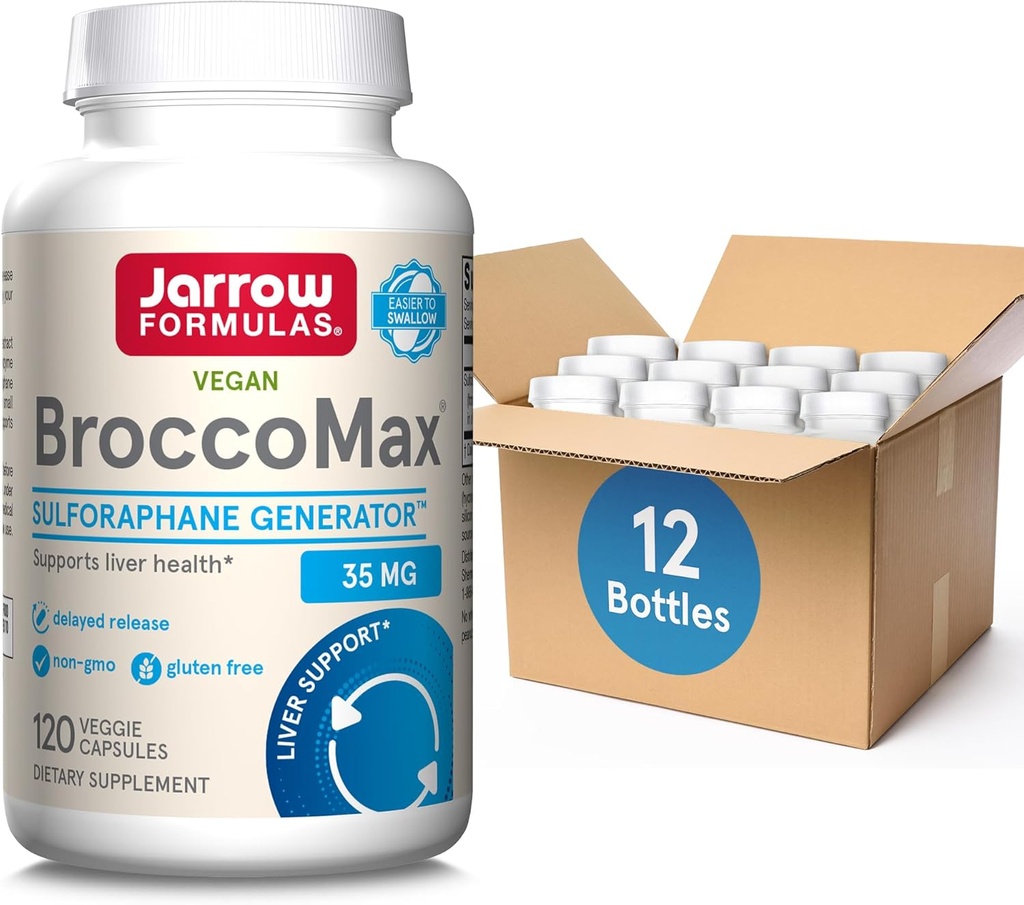 Jarrow Formulas BroccoMax Sulforaphane Glucosinolate 35 MG, Sulforaphane Generator Supports Liver Health, 120 Veggie Capsules, Up to a 60 Day Supply,12 Packs