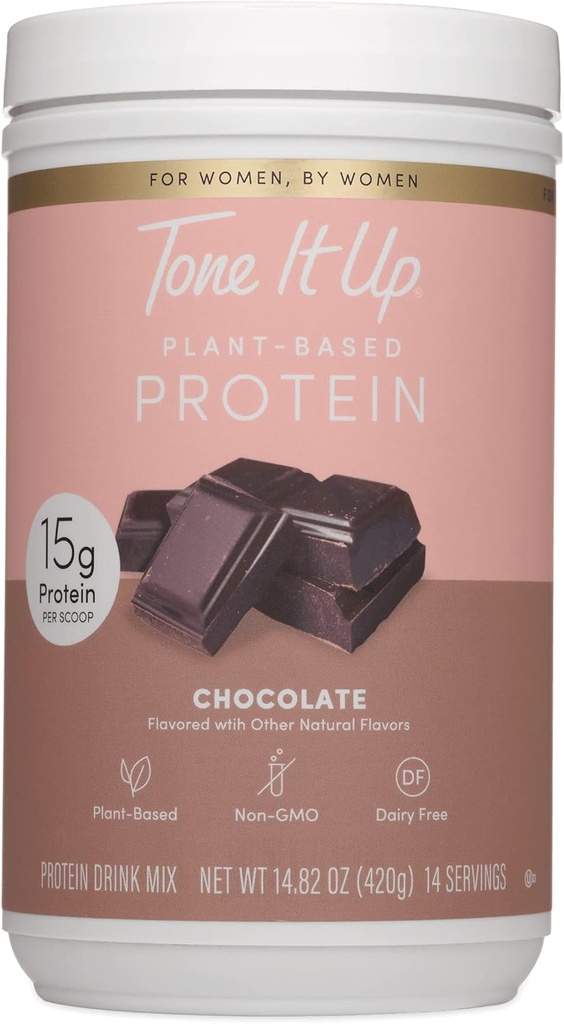 Tone It Up Plant Based Protein Powder I Dairy Free, Gluten-Free, Kosher, Non-GMO Pea & Chia Seed Protein and Oat Milk I for Women I 14 Servings, 15g of Protein – Chocolate