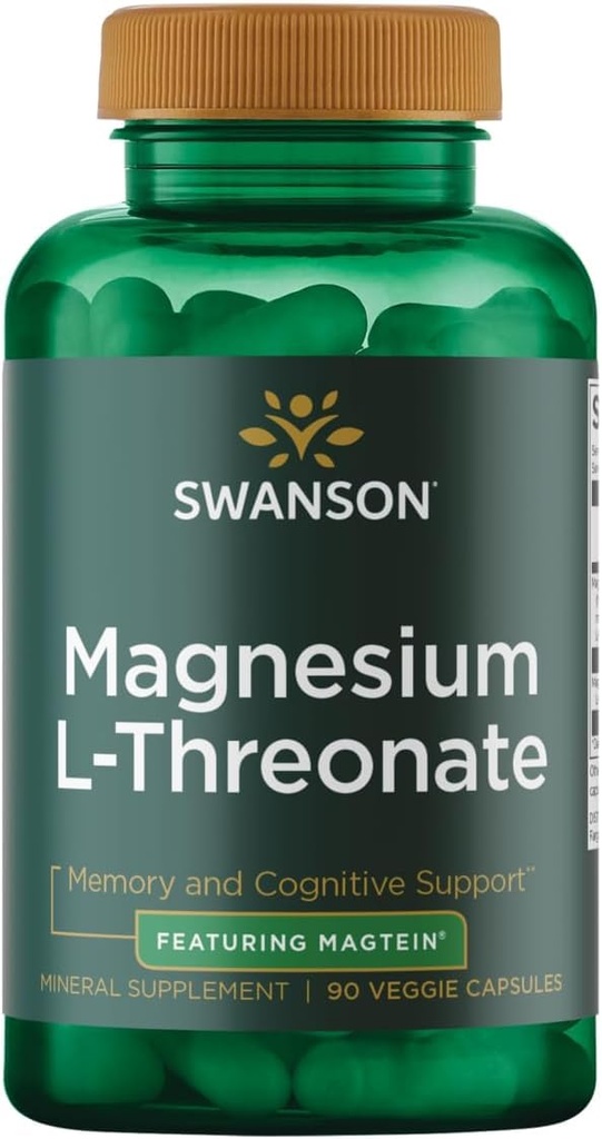 Swanson Magnesium L-Threonate Brain and Cognitive Health Supplement for Professionals Seeking Mental Clarity - 96 mg Magnesium per Serving (90 Vegan Capsules)