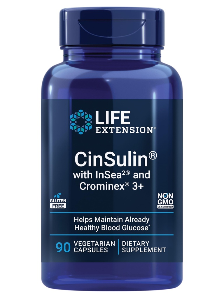 Life Extension CinSulin® met InSea2® en Crominex® 3+, shilajit, amla Fruit, Kaneel, Bruine zeewier, Ondersteunt gezond metabolisme en verzadiging, Glutenvrij, Niet-GMO, Vegetarisch, 90 Capsules