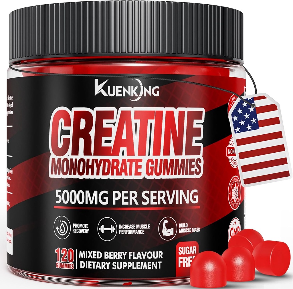 Creatine Monohydraat Gummies voor mannen & vrouwen, suikervrije Vegan Creatine Gummies 5g voor spierkracht, energie Boost, pre-workout supplementen, Boost Focus & Endurance(120 Count)- gemengde Berry