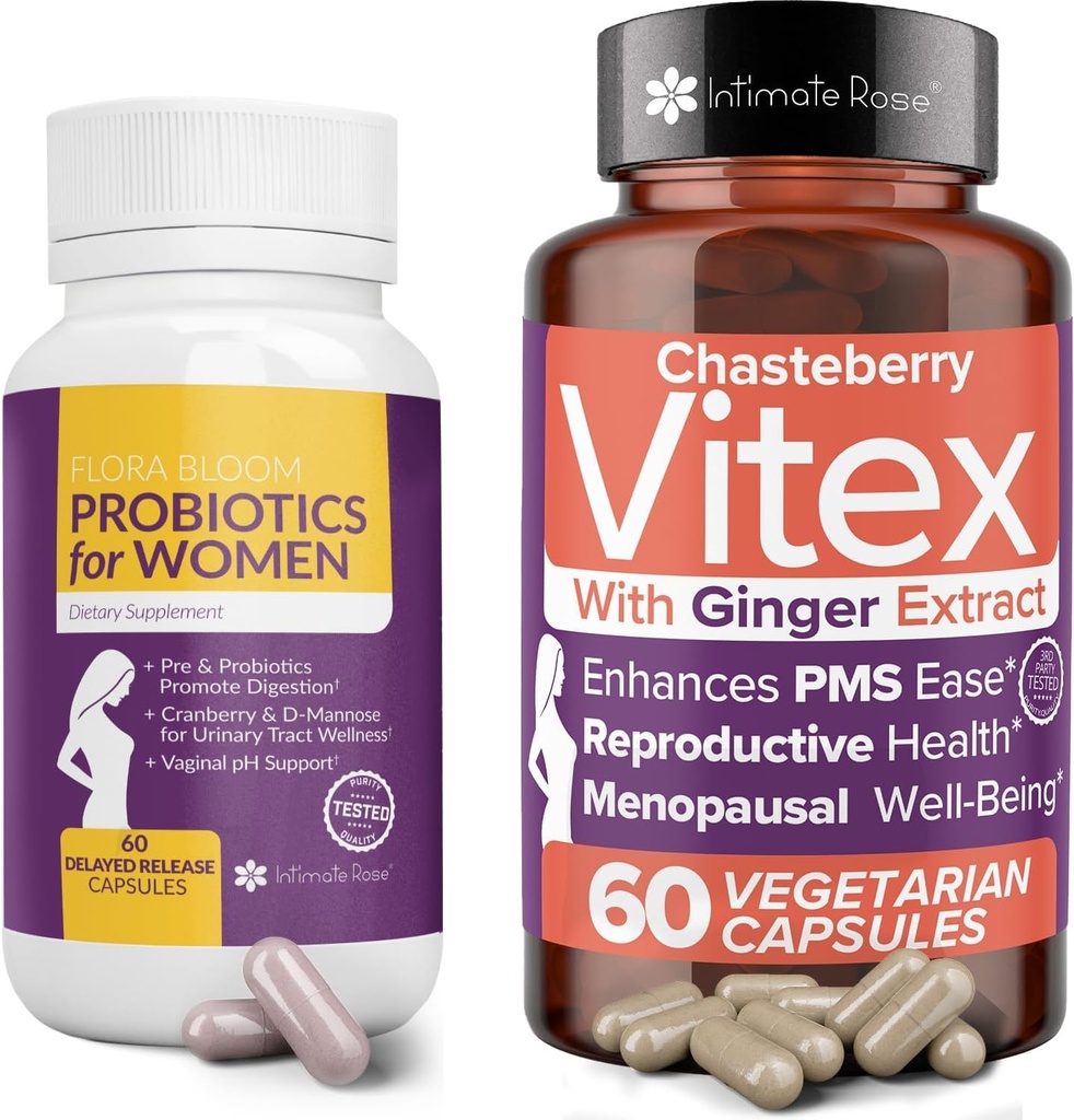 Intieme Rose Bespaar 10% op Vaginale Probiotica voor vrouwen - 60 Counts & Vitex Chasteberry Supplement voor vrouwen - 60 Capsules
