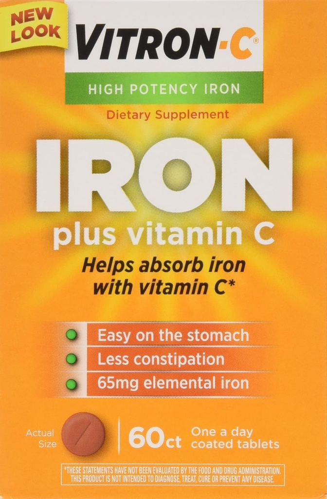 VITRON-C High Potency Iron Plus Vitamine C tabletten - 60 Ea - 3 verpakkingen