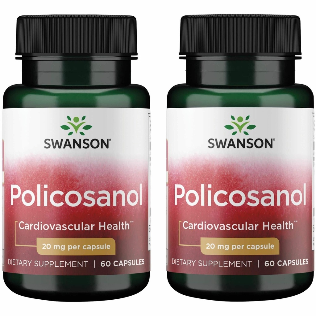 Swanson Policosanol - Supplement helpt ondersteuning Cardiovasculaire gezondheid - Alle natuurlijke formule hulpmiddelen Goed hart Gezondheid en functie - Helpt handhaven gezonde cholesterolniveaus (60 capsules, 20 mg elk) 2 Pack