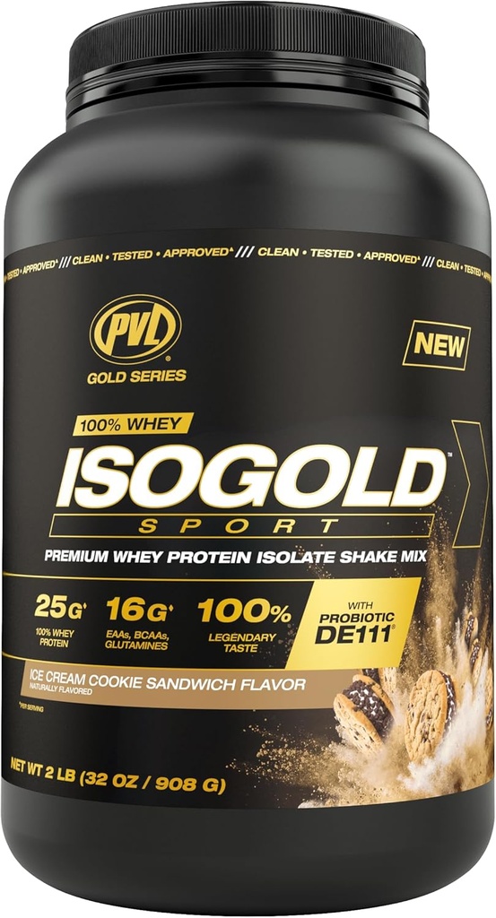 PVL Gold Series - 100% Wei ISOGOLD Sport - Premium Wei Proteine Isolaat Shake Mix - 2 LB - Ice Cream Cookie Sandwich