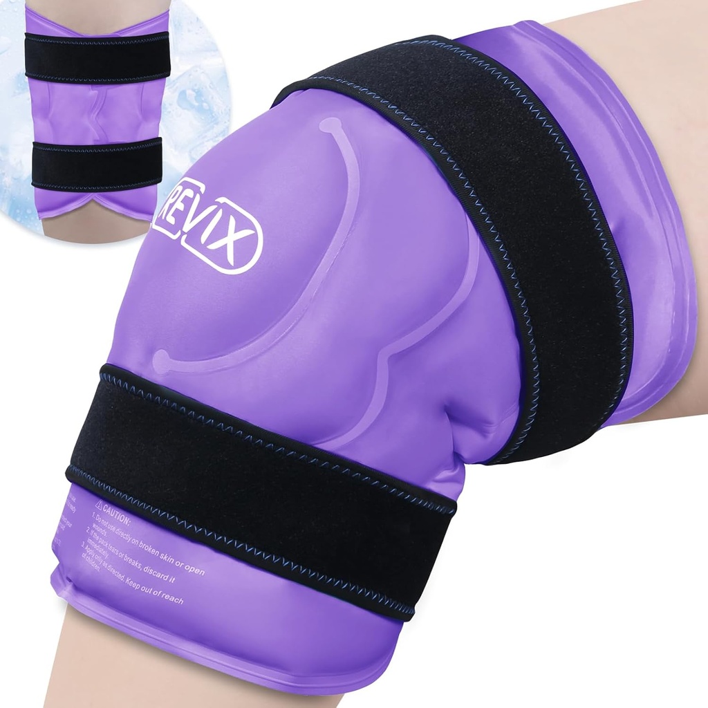 REVIX 20" XXXL ijspakket voor knieproblemen en vermoeidheid, herbruikbare extra grote koudepakketten voor ontspanning, knievervangingschirurgie, bevordering van flexibiliteit en mobiliteit met koude therapie, paars