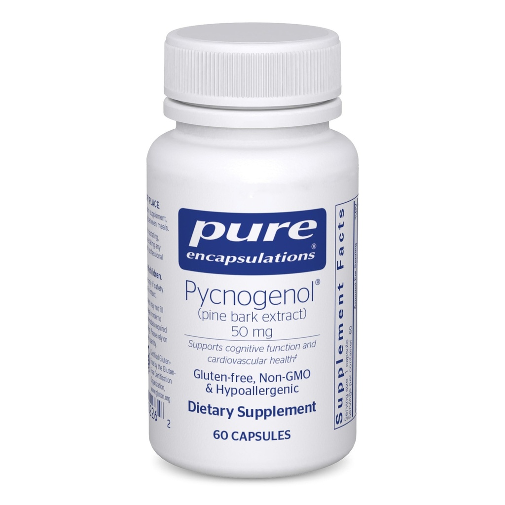 Pure Encapsulaties Pycnogenol (Pine Bark Extract) 50 mg Hypoallergeen supplement ter ondersteuning van cognitieve functie en cardiovasculaire gezondheid 60 capsules