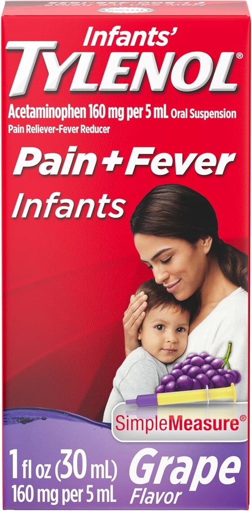 Zuigelingen Tylenol Orale suspensie Liquid Medicine met Acetaminophen, Baby Koorts Reducer & Pain Reliever voor lichte pijn & pijnen, pijnlijke keel, hoofdpijn & tandpijn, druivensmaak, 1 fl. Oz