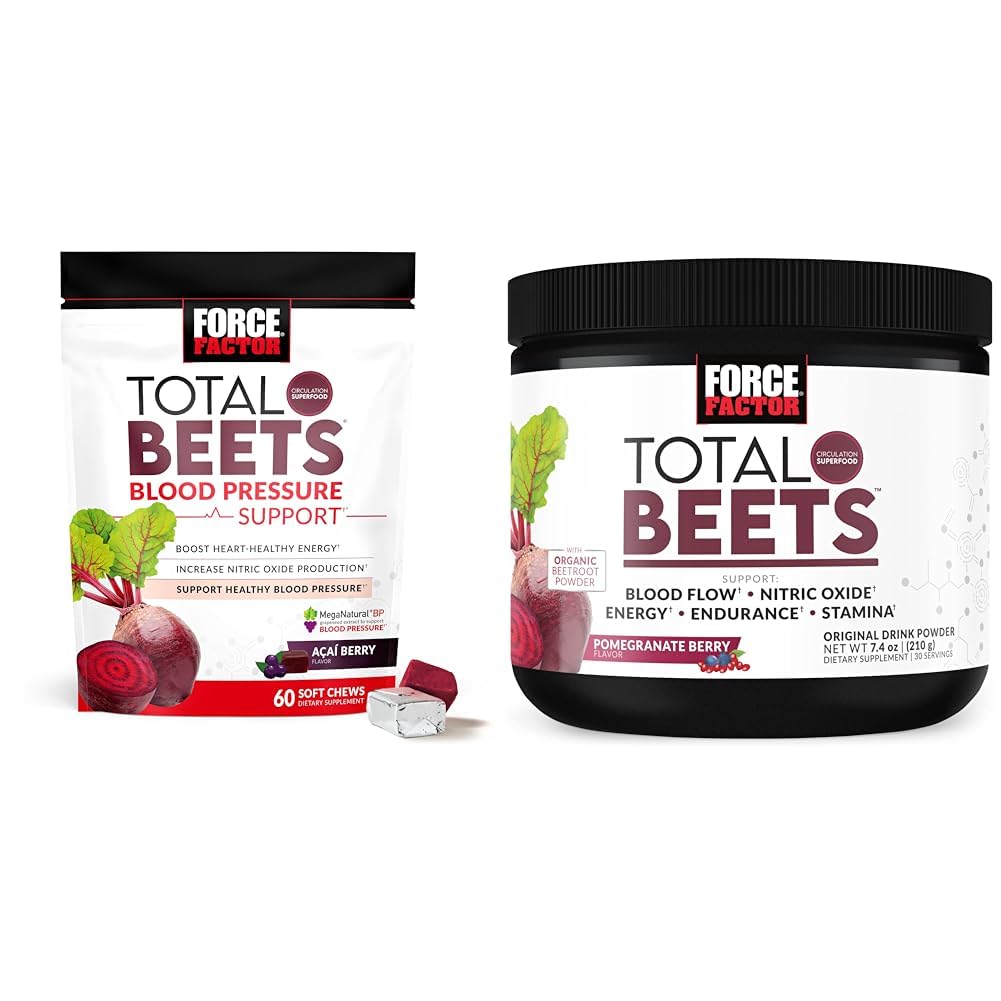 Force Factor Total Beets Blood Pressure Support Supplementen met Beet Powder & Total Beets Drink Mix Superfood Powder met nitraten om Circulatie te ondersteunen
