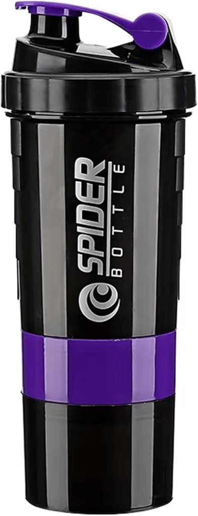 5 in 1 Proteïne Shaker Fles - Professional Series Shaker Fles voor Proteïne Shakes En Pre Workout Gym Bottle, met poeder opslag, Pillenbak, mengbal, Shakes Cup (paars)