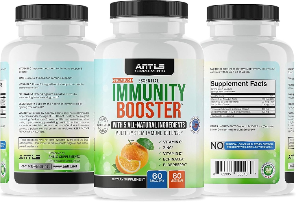 Immuniteitssupplement,Vitamine C,D3,Zinc,Vlierbessen,Echinacea Capsules
