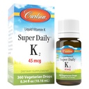 Carlson - Super Daily K2, 45 mcg Liquid Vitamin K, Bone Health, K2 Vitamine, Vitamine K Supplement, Vitamine K-2 MK7, Unflavored, 360 Drops (10,16 ml)