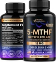 NUTRAHHARMONISY L Methylfolaat 15 mg - 5-MTHF Methylfolaatsupplement Plus Methyl B12, Vitamine B2 & B6, Magnesium - Made in USA, 60 Capsules for 2 Month