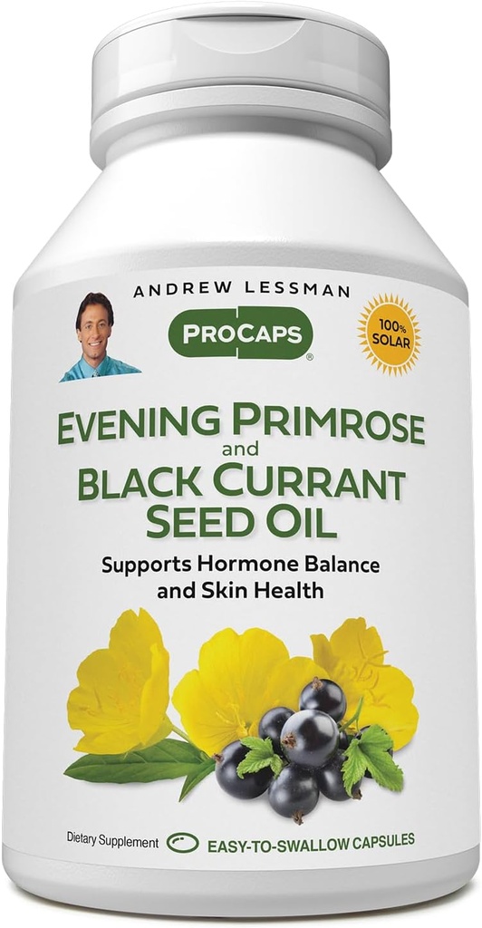 ANDREW LESSMAN Avondprimrose en Black Currant Seed Oil 60 Softgels - Verzacht fysieke problemen en Mood Swings als gevolg van menstruele cyclus, met Gamma-Linolenic, Omega-6 vetzuren, Geen additieven
