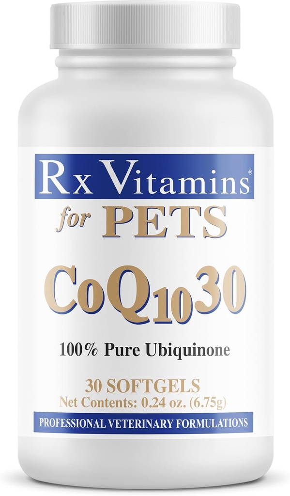Rx Vitaminen voor Huisdieren COQ10-30 voor honden en katten - Farmaceutische kwaliteit Ubichinon - 30 Softgels