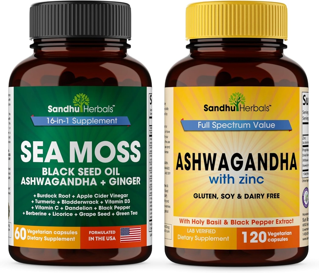 SANDHUHERBALS Sandhu Herbals Sea Moss 16 in 1 Supplement & 4 in 1 Ashwagandha supplement