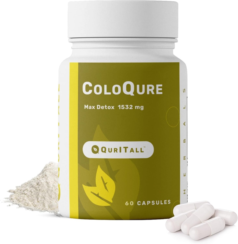 ColoQure Colon Cleanse for Men & Women - Max Detox Cleanse Improves Gut Health & Constipation - Reduces Bloating & Bowel Movements - 60 Capsules Vegan & Soy-Free