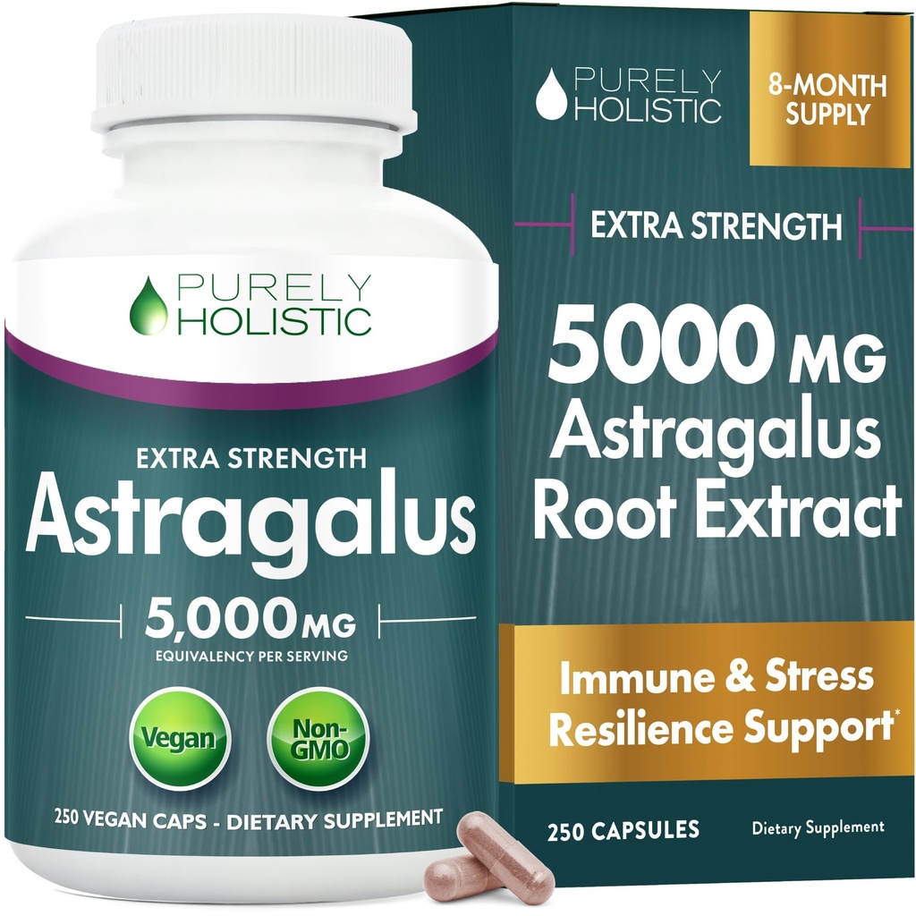 Astragalus Capsules 5.000 mg - 250 Capsules, 8+ Month Supply - Superior Strength Astragalus Root Extract 20:1 - Niet GGO, Vegetarisch en Veganistisch Vriendelijk - Ondersteunt het immuunsysteem & Cardiovasculaire