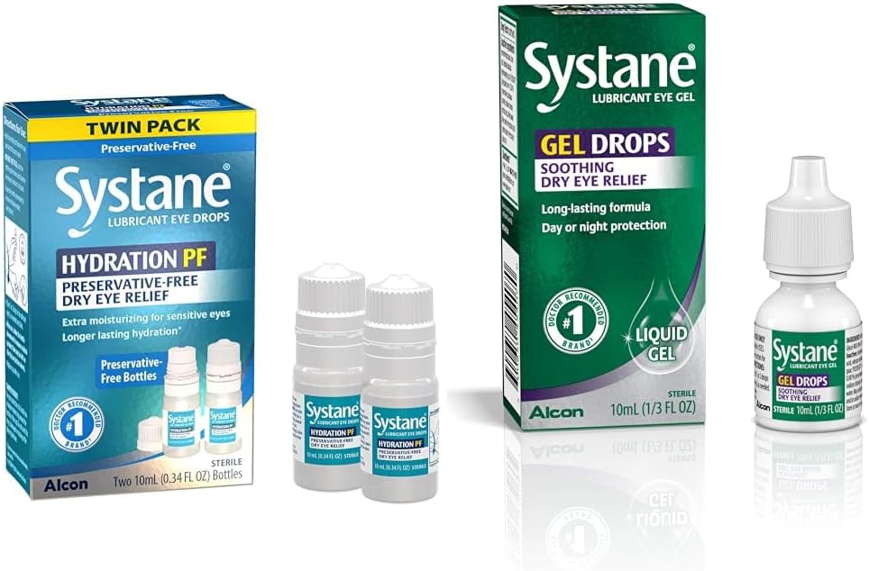 Systane Hydration Multi-Dose Conservative-Free Eye Drops Dry Eye Relief Twin Pack (2x10ml) & Lubricant Eye Gel Drops, 10-ml (Packaging May Vary)