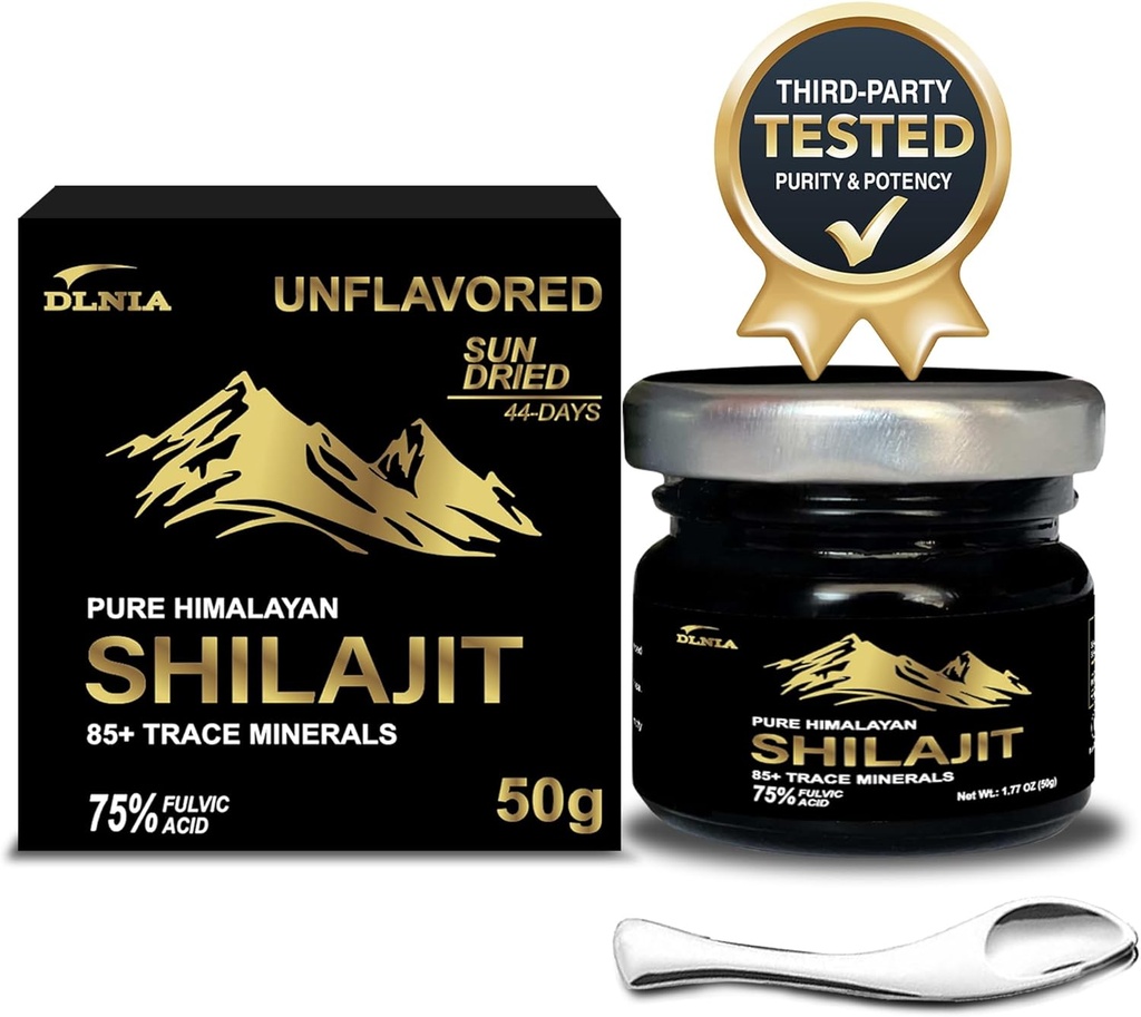 Authentieke Shilajit Pure Himalaya Biologische Shilajit Resin Supplement- Gold+ Graad met 85+ Trace Minerals met 75% Fulvinezuur, Totale Energie & Immune Ondersteuning, Pure Shilajit voor mannen & vrouwen, 50g