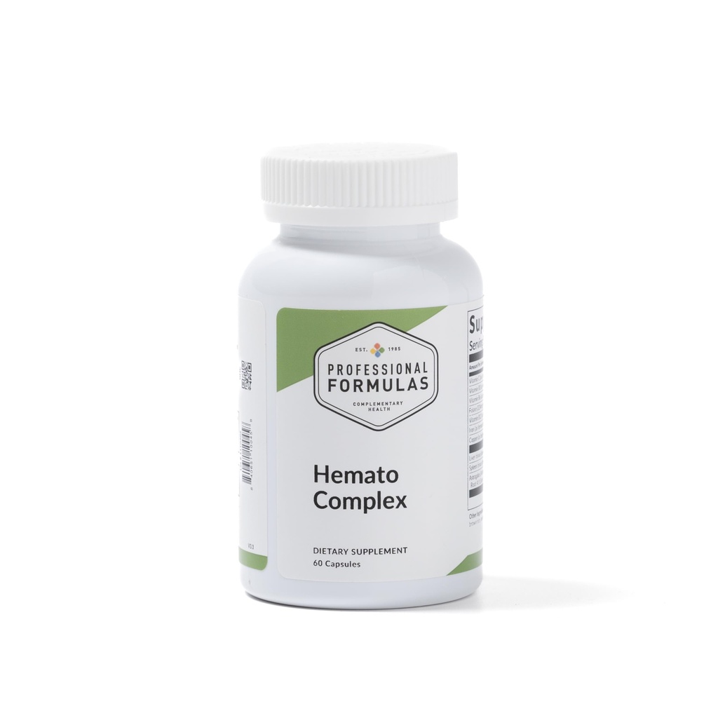 Professional Formulas Hemato Complex – Comprehensive Blood Support with Liver & Spleen Glandulars, Iron, B Vitamins, Folate & Astragalus – Promotes Red Blood Cell Formation & Energy – 60 Capsules