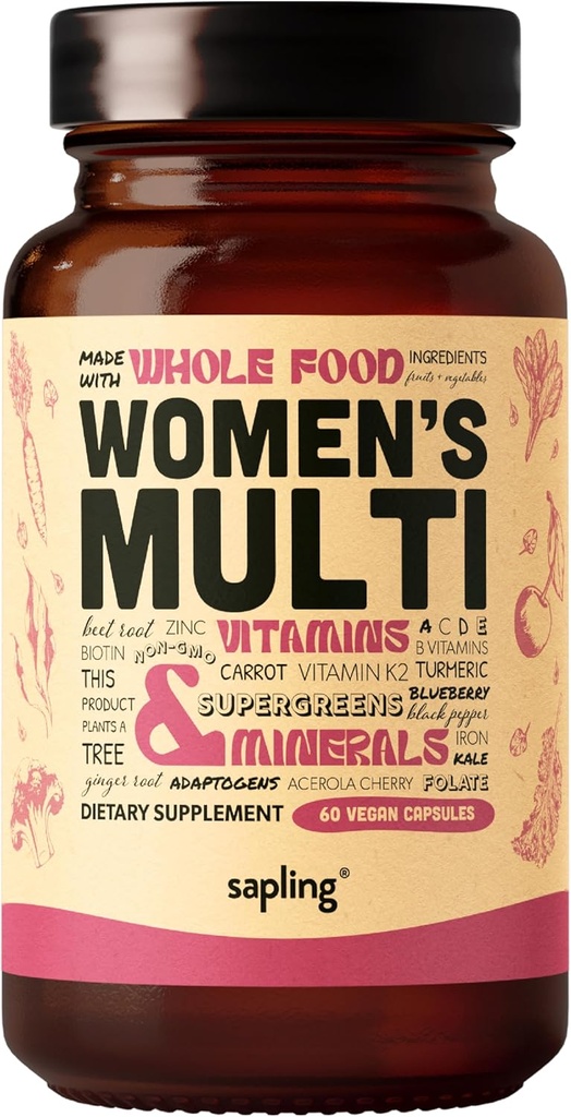 Multivitamine voor vrouwen - Dagelijkse vrouwen Multivitamine - Gemethyleerde B Complex met Whole Food Ingrediënten, Vitamine B12, Folaat, A, C, D3, E, K2, Biologische Fruit & Groenten - Vegan, Non-GMO - 60 Caps