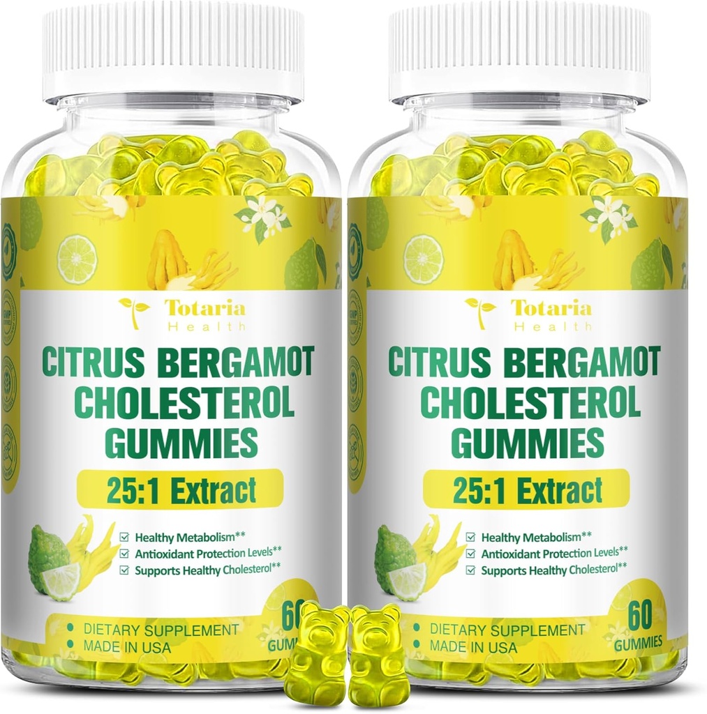(2 Packs) Suikervrije Citrus Bergamot Gummies voor gezonde cholesterol - Alle natuurlijke supplementen 25:1 Extract uit Italië Bergamot Supplement voor Immune Support Gezonde Anti-Aging Suikervrije Vegan pectine
