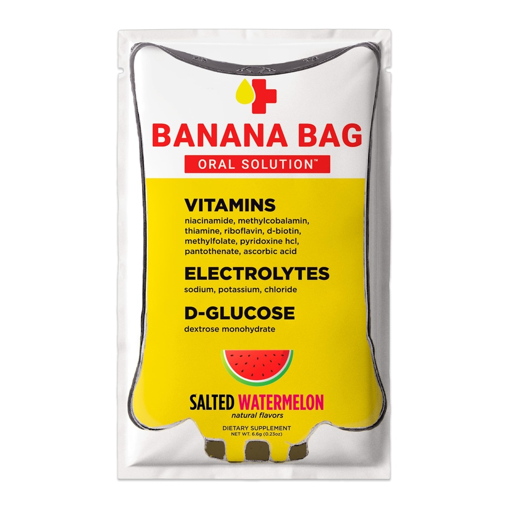Banana Bag Electrolytes Vitamin Powder Drink Mix, Salted Watermelon 15 Pk