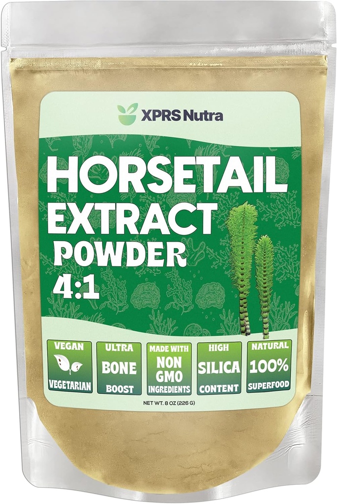 XPRS Nutra Horsetail Extract Powder for Hair, Nails and Bones - High Potency Horsetail Root Powder - High Silica Content for Maximum Results - Vegan Friendly Horstail Extract (8 oz)