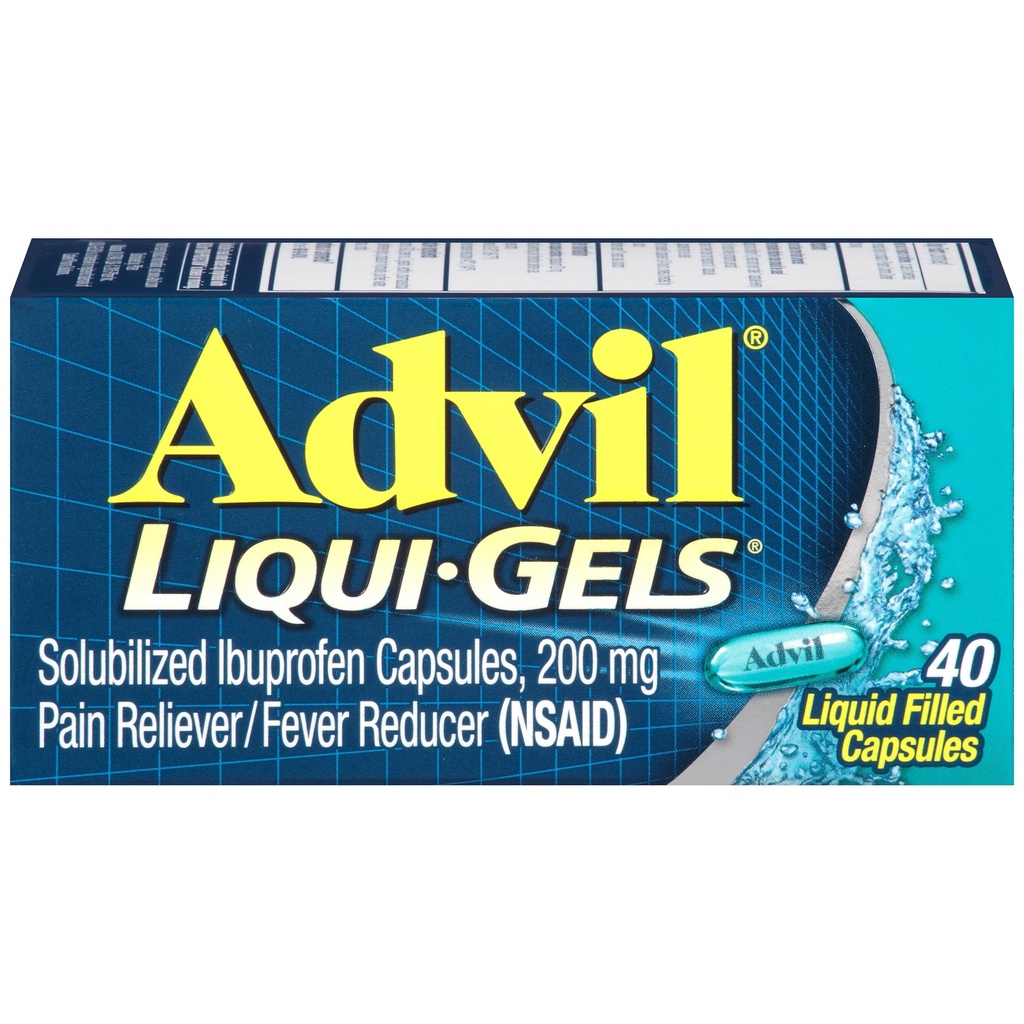 Advil Liqui-Gels pijnstiller en koortsreducer, pijnmedicijn voor volwassenen met Ibuprofen 200 mg voor hoofdpijn, rugpijn, menstruele pijn en gewrichtspijn verlichting - 40 vloeibare gevuld capsules