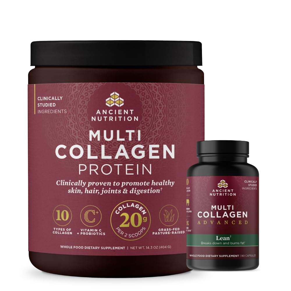 Oude voeding Multi Collageen Advanced Lean Capsules, 90 Tel + Multi Collageen Proteïne Poeder, Unflavored, 40 Servers