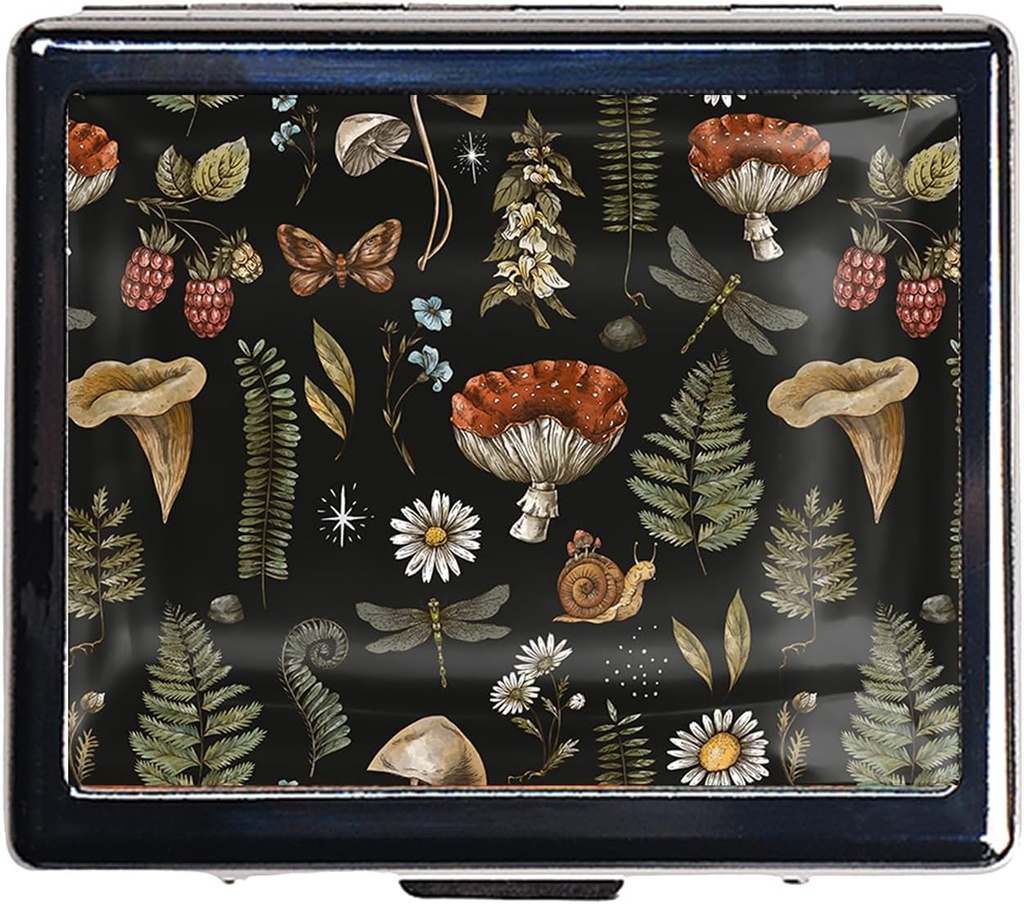 7 Days Chromed Shiny Silver Pill Organizer with Mirror Inside Has 8 Separate Compartments Rectangle 7 Days Pill Box Pill Case (Autumn Harvest Woodland Mushrooms)