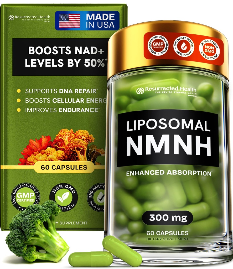 Liposomale NMNH Supplement (Dihydronicotinamide Mononucleotide) - Hoge zuiverheid NAD voor antiveroudering, energie, focus - Pure NMNH Biologische 60 capsules - 300mg