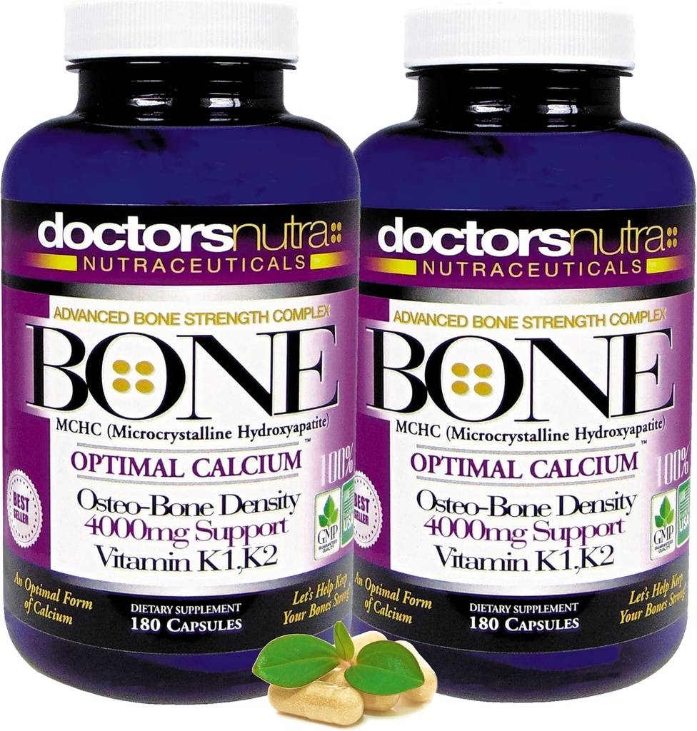 (Pack of 2) Calcium 1000 Milligrammen met 4000 Milligrammen MCHC voor volledige Calcium Maximale Bone Sterkte Ondersteuning door artsen Nutra Nutraceuticals Plus K1. K2, Magnesium, Vitamine D, Zink, en meer