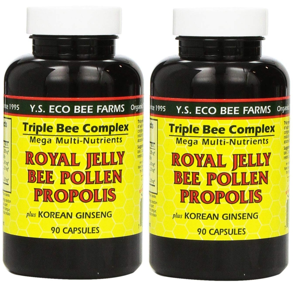 YS Eco Bee Farms, Royal Jelly Bee Pollen Propolis plus Koreaanse Ginseng, 90 capsules (2pack)