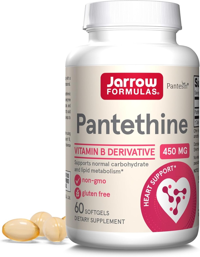 Jarrow Formulas Pantetine 450 mg - Afgeleide van vitamine B5-60 Servers (Softgels) - Ondersteuning van de gezondheid van het hart, carbohydraat en glycine Metabolisme - Co-enzym A (CoA) Precursor - Pantotheenzuursupplement