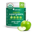Zena Nutrition Organic Super Greens Powder, 70+ Superfoods, 0 Sugar, 3G Fiber, Spirulina, Chlorella, Paddenstoelen, Prebiotica/Probiotica, Digestieve Enzymen voor Gut Health, Groene Apple, 30 porties