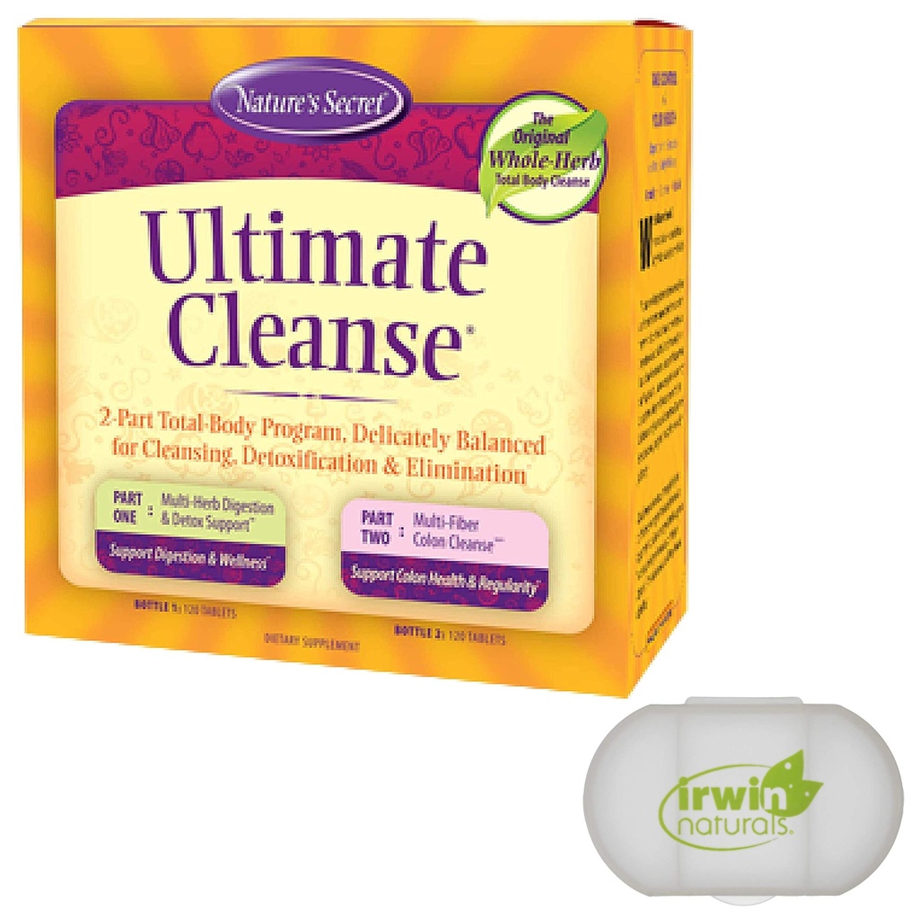 Nature's Secret 7 Day Ultimate Cleanse - 2 Part Total Body Cleanse bevordert gezonde spijsvertering en eliminatie met Multi-Herb Detox Blend & Multi-Fiber Colon Cleanse, 240 Tablets, met een pil geval