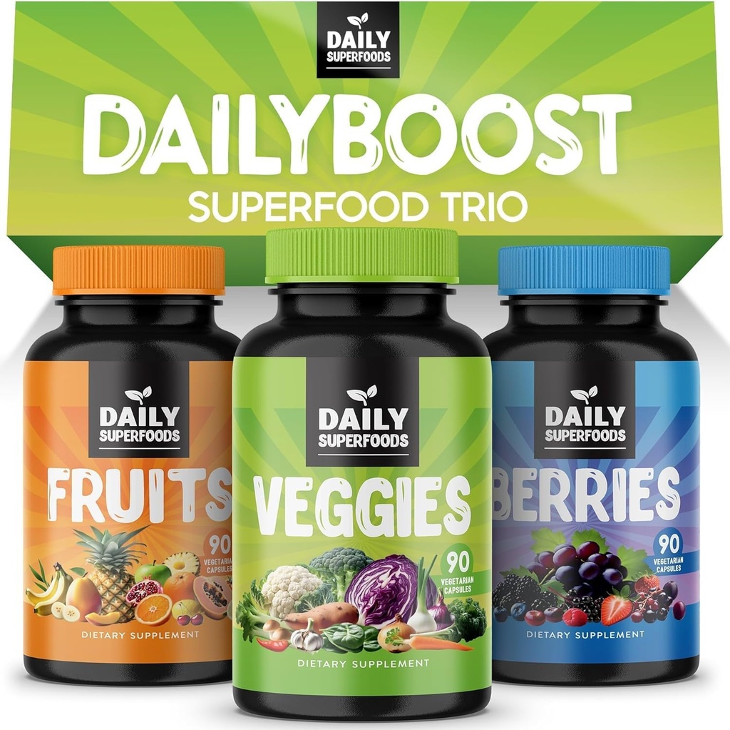 DailyBoost - 42 Different Whole Food Fruits and Veggies Supplement met bessen voor natuurlijke energie Boost - Balance van 100% Fruit en groenten Capsules uit de natuur - Made in The USA