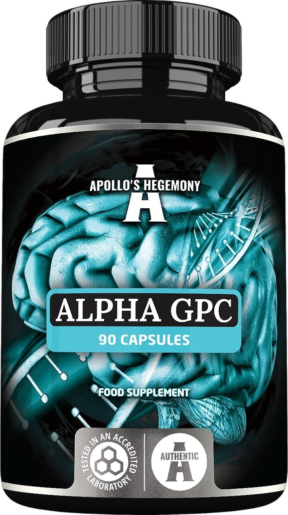 APOLLO'S Hegemony Alpha-GPC 600 mg per dagelijkse dosis - 90 Vegan Choline Capsules - 99% Choline Alfoscerate Dieetsupplement - Lipiden Choline - Geheugen- en concentratiecapsules