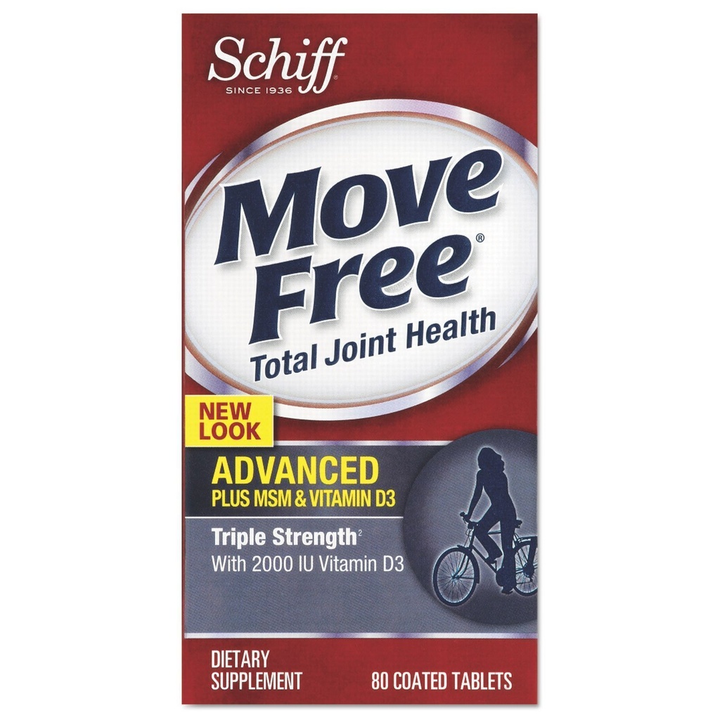 Schiff Verplaatsen Gratis Geavanceerde , Drievoudige sterkte Plus MSM & Vitamine D3, 80 gecoate tabletten (multi-pack)