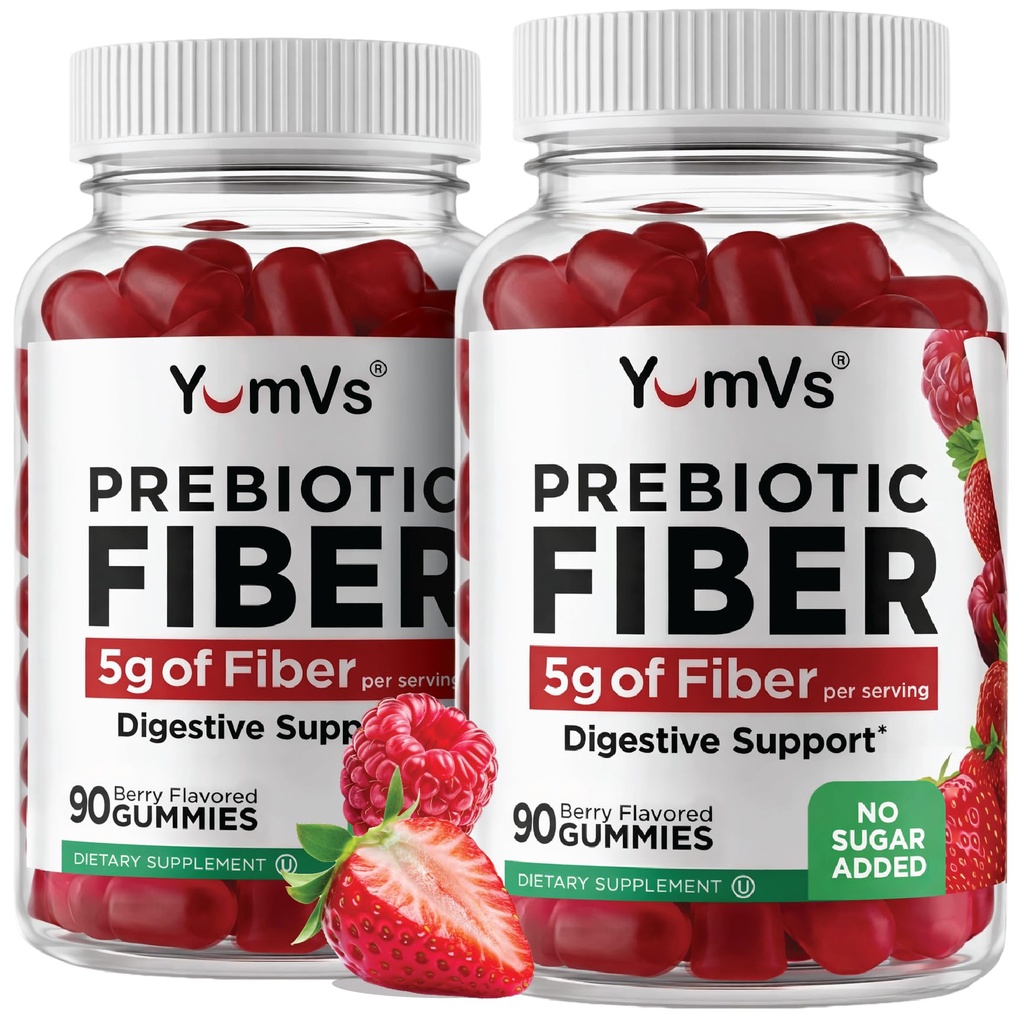 Yum-Vs - Prebiotic Fiber Gummies for Adults & Kids - 5g Digestive Aid Gummy Fiber Supplement - Keto Friendly Prebiotic Daily Fiber Supplement for Women & Men - No Sugar Added Dietary Fiber (90 Tel.)
