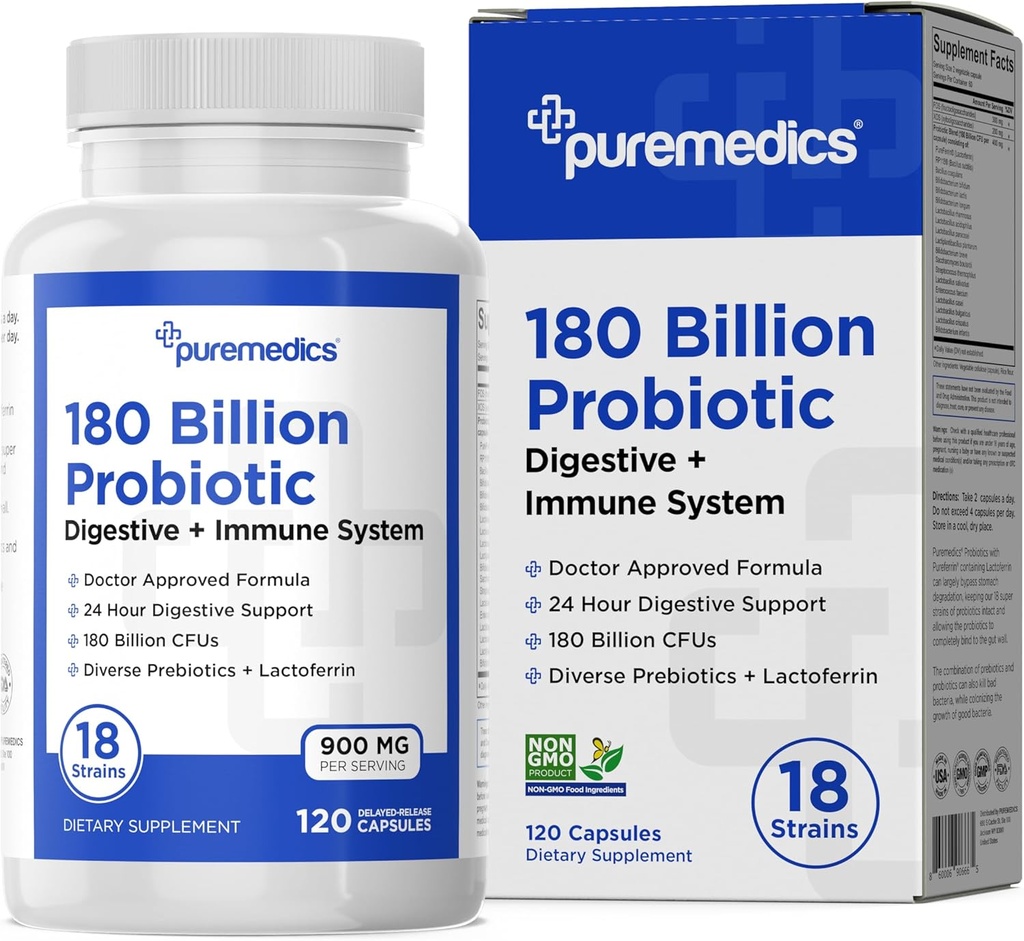 Keuze Formule Probiotica 180 miljard CFU - 18 strains + Lactoferrine + Prebiotica - Immune, Digestieve & Gut Health - Constipatie, diarree, gas & Bloating - voor vrouwen & mannen - 120ct
