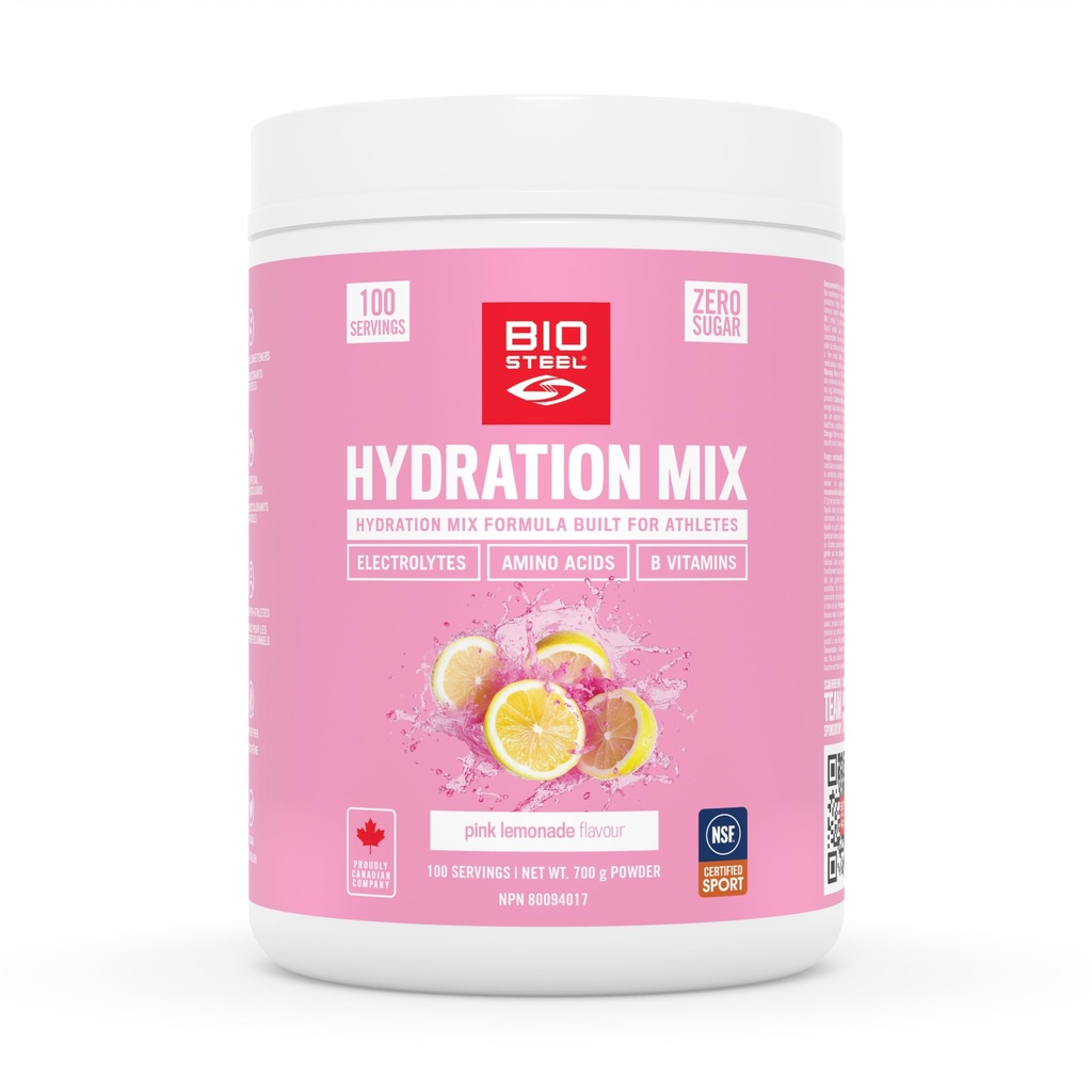 BIOSTEL Zero Sugar Hydration Mix, Geweldige Proeverij Hydration met 5 Essentiële Elektrolyten, Roze Limonade, 100 porties per Tub