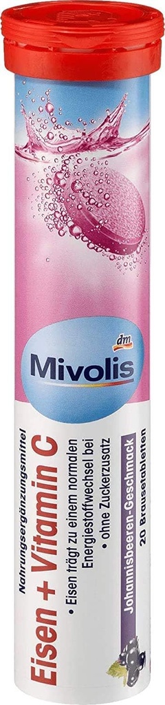 Mivolis Iron + Vitamin C bruistabletten - Dieetsupplementen 1 Pack x 20 stuks Duitsland