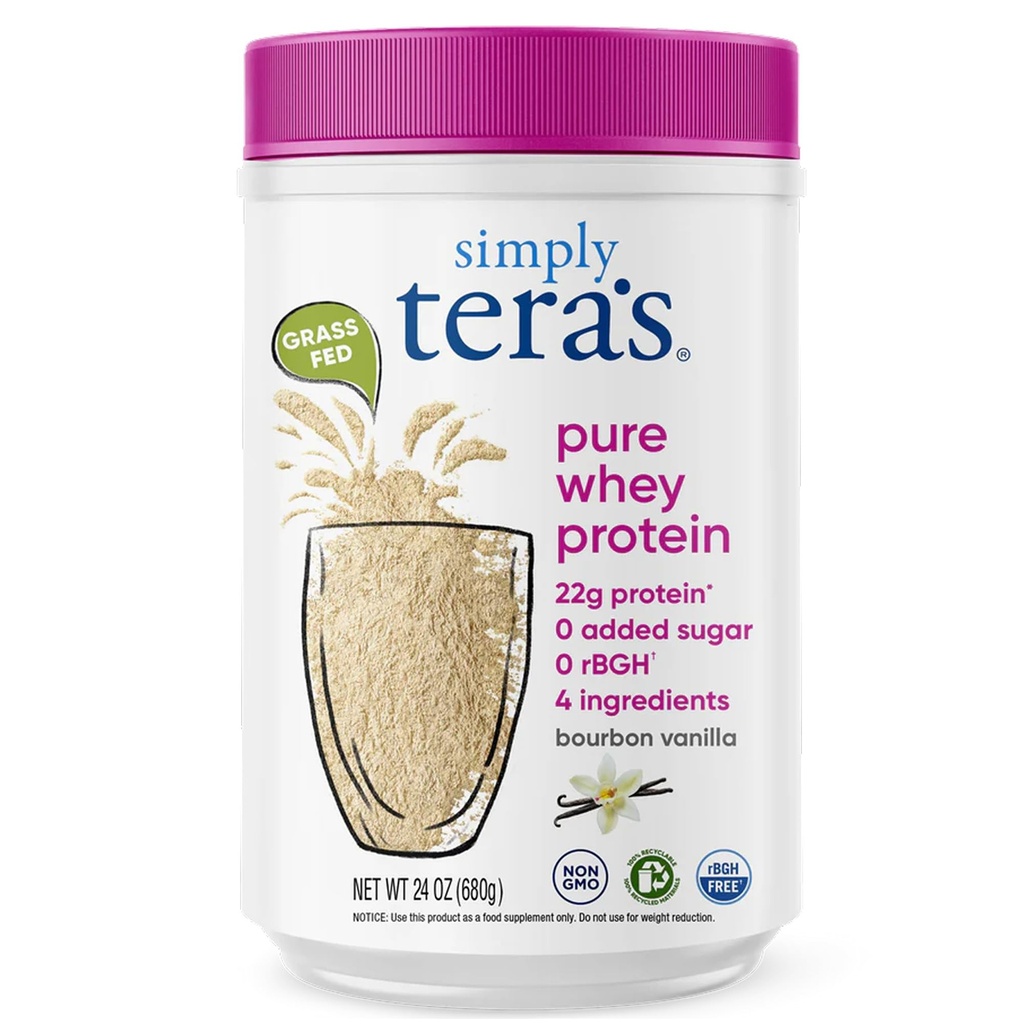 gewoon tera's Pure Whey Protein Powder - Grass Fed Vanilla Whey Proteine Powder, Clean, Made Without Artificial Sweeteners, Non-GMO, Kosher, rBGH-Free, Soy-Free - 24 Oz.