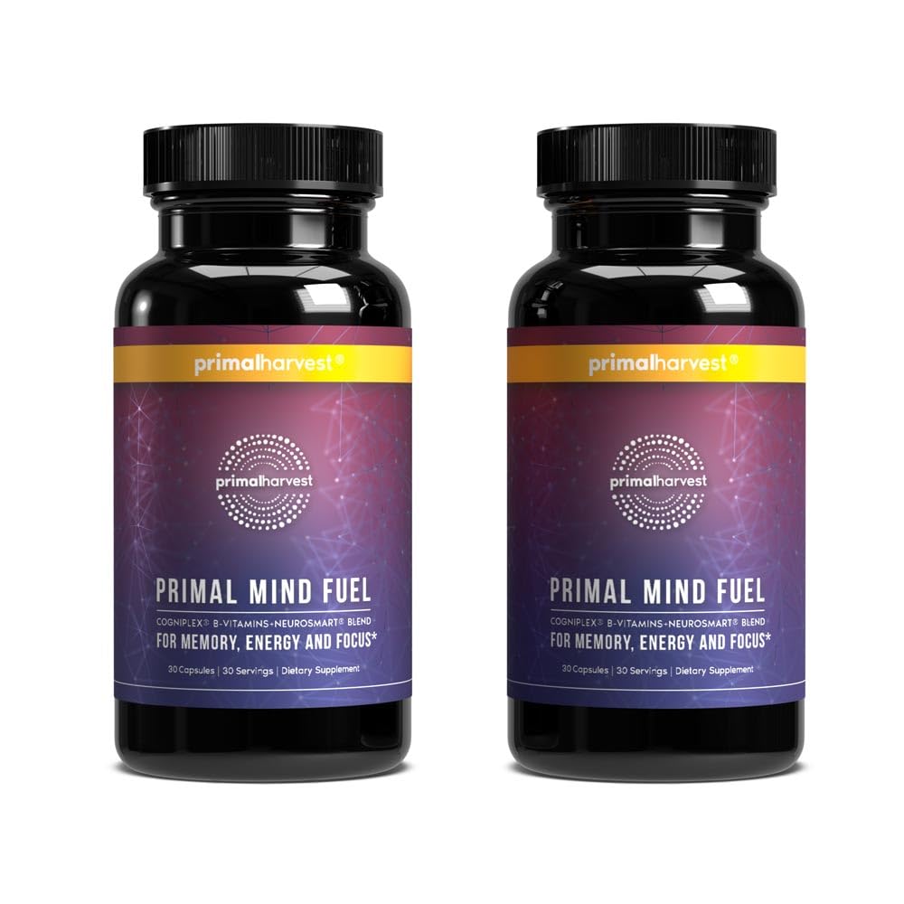 2 Pack, Primal Mind Fuel Brain Booster voor Focus, Energie, Duidelijkheid, Geheugen Hersen Gezondheid 30 Capsules Nootropics Hersenen Ondersteuning Supplement voor mannen en vrouwen