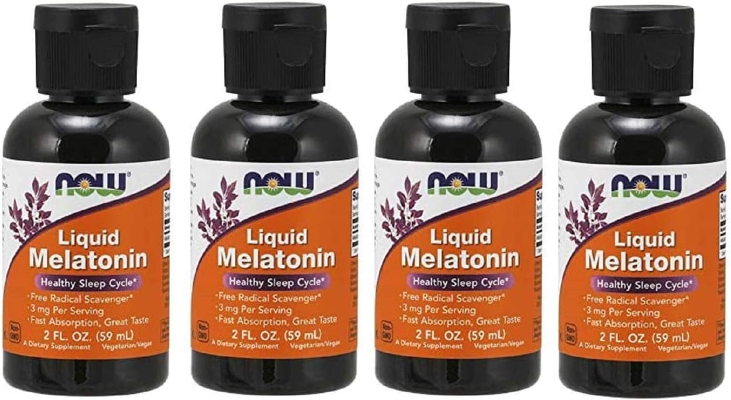 Liquid Melatonine 3mg (verpakking van 4) Nu Foods 8 oz. (4 x 2 oz.) vloeibaar