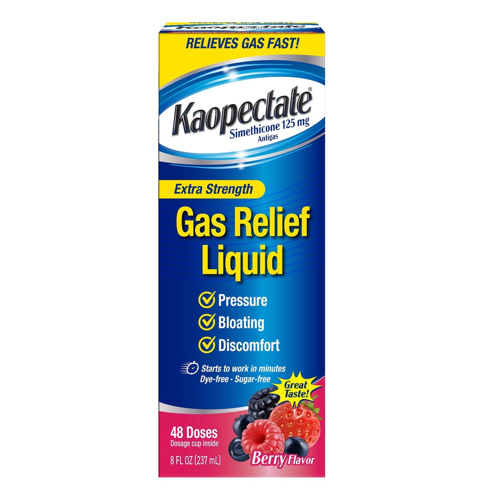 Kaopectate Extra sterkte gasrelief Liquid, gemengde Berry smaak, Verlicht gas, opgeblazen en druk, Simethicone 125 mg, 8 oz
