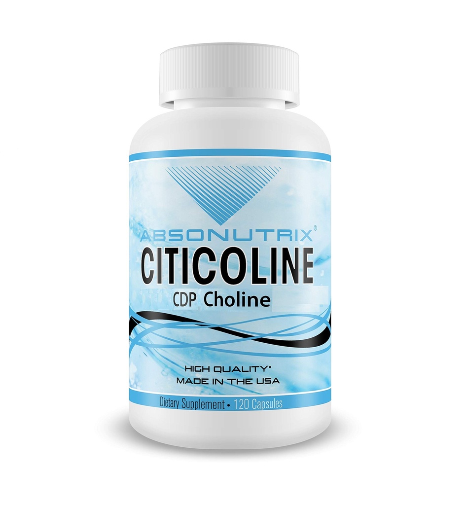 Absonutrix Citicoline CDP Choline 530mg, Nootropic Supplement, GMP Certified, Third-Party Tested, Easy to Swallow, 120 Veg caps, Verbetert Cognitive Skills, Ondersteunt geheugen, Niet-GMO, Made in USA